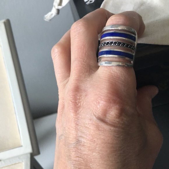 Pamela Love cage ring sterling silver with saphire and lapis inlay - Picture 3 of 6